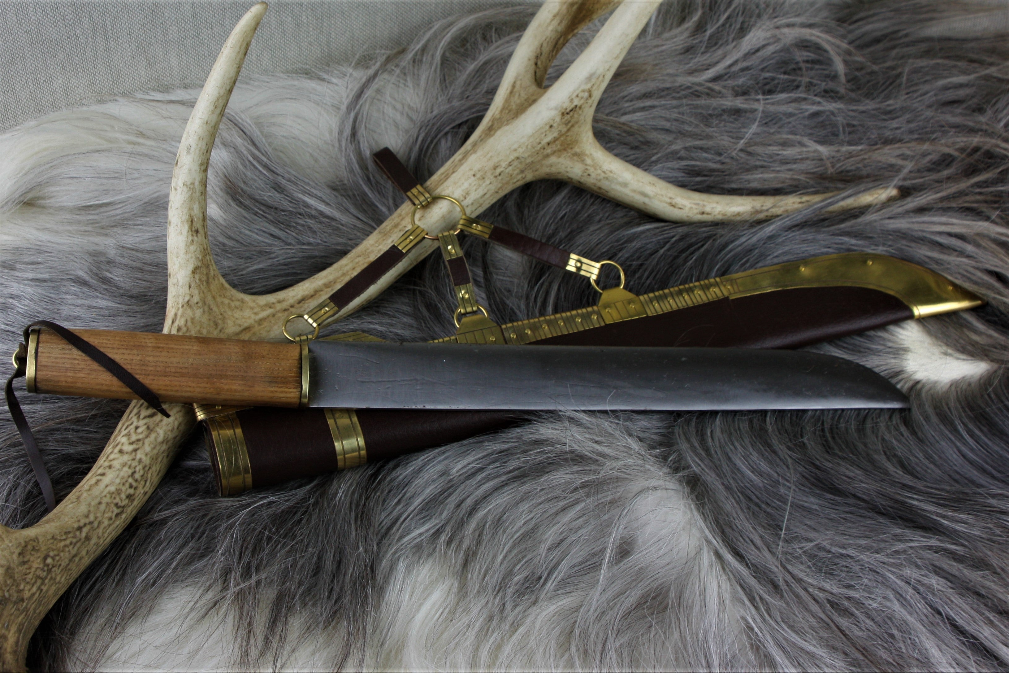 Reenactment Line seax with decorated scabbard