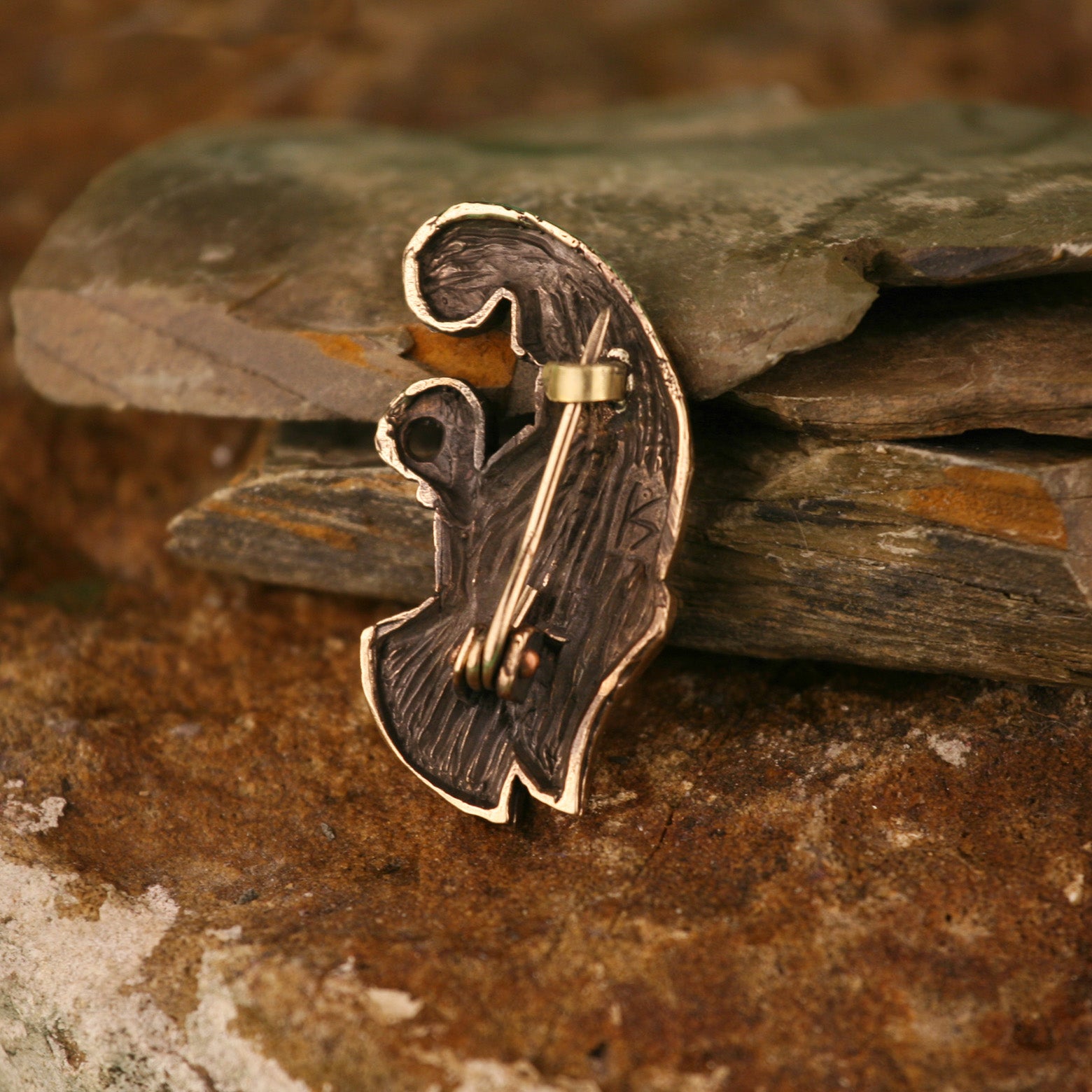 Viking Raven Clothes Pin Bird Brooch in Bronze