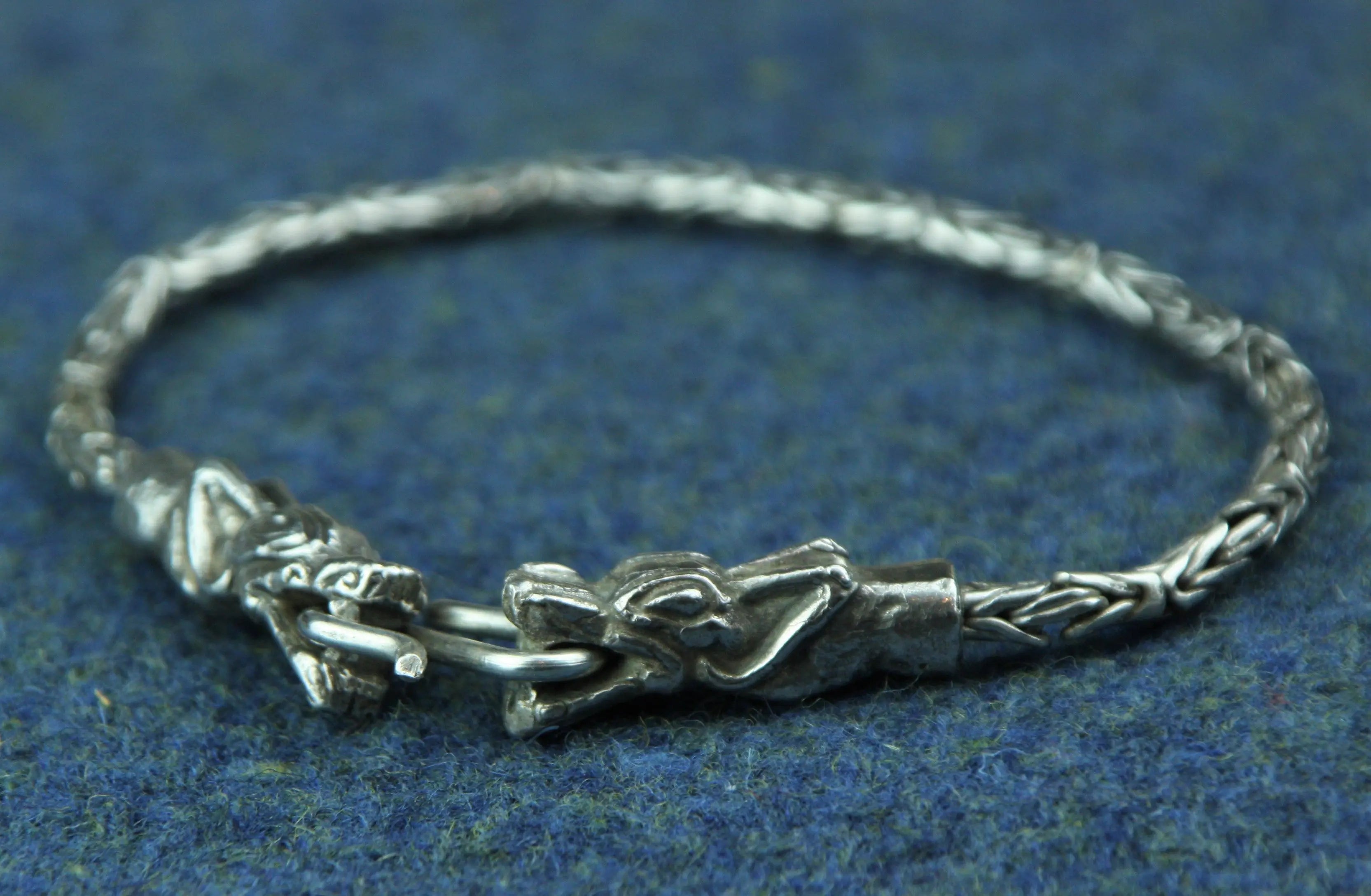 Sterling Silver Viking Bracelet with Dragon Heads
