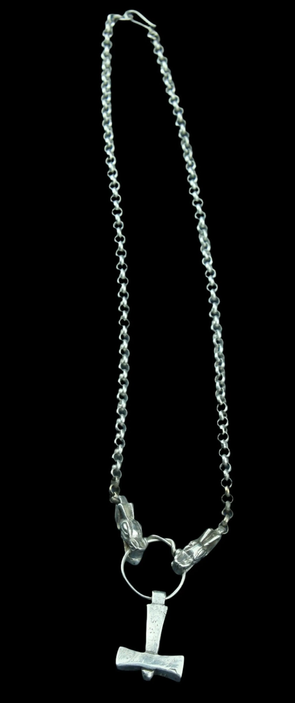Silver Thors Hammer on Dragon Head Chain