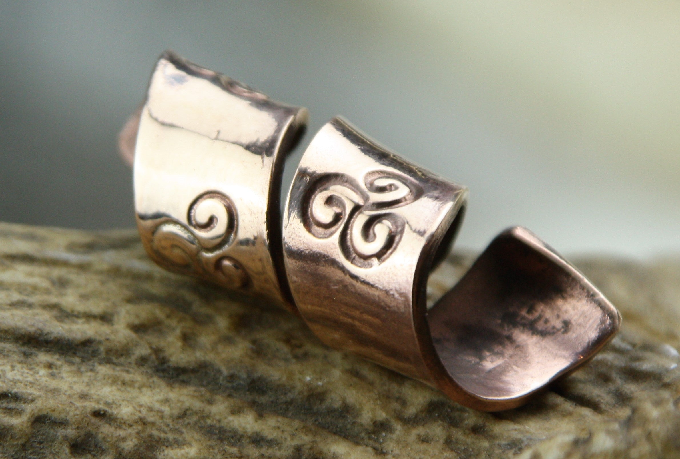 Bronze Hand Stamped Spiral Bead