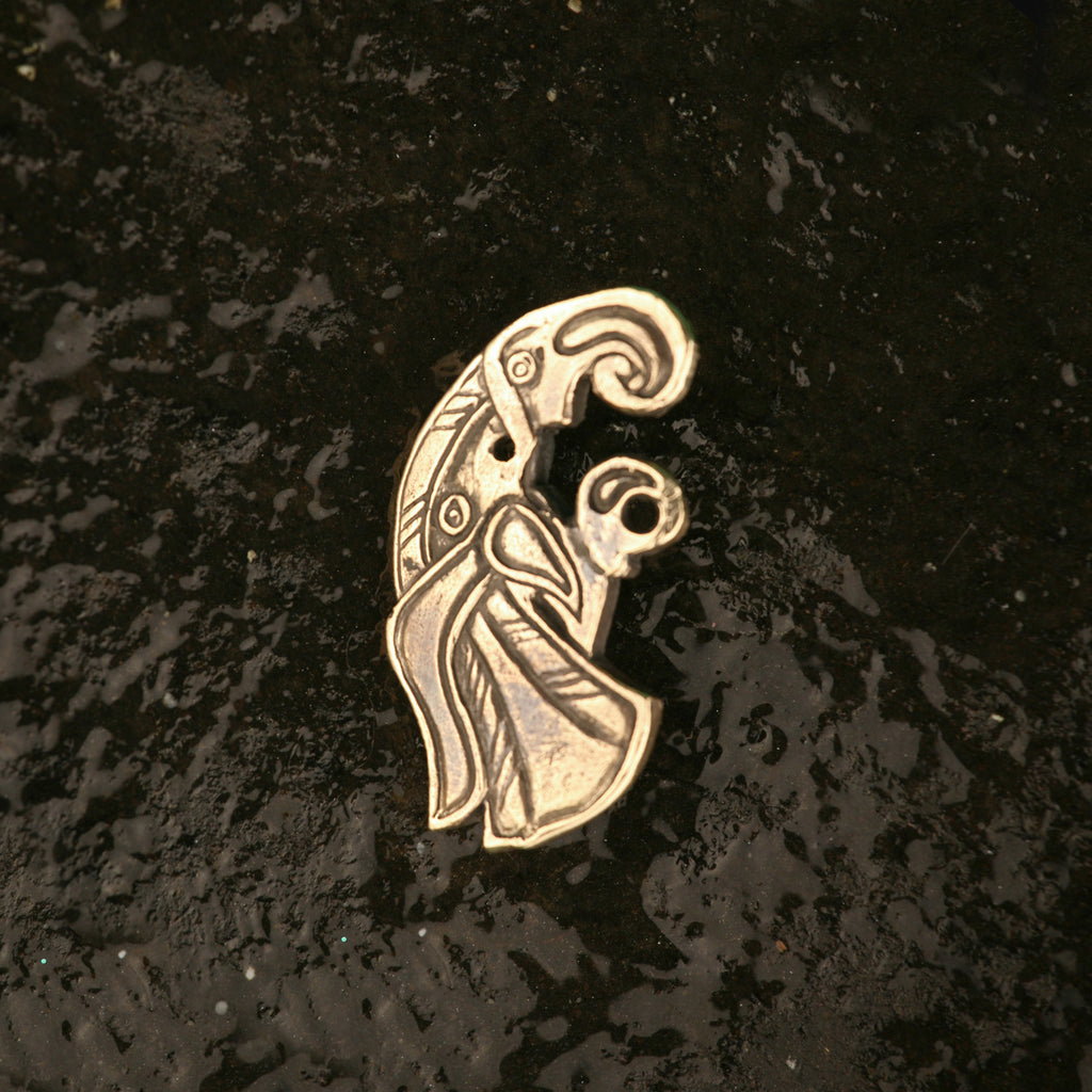 Viking Raven Clothes Pin Bird Brooch in Bronze